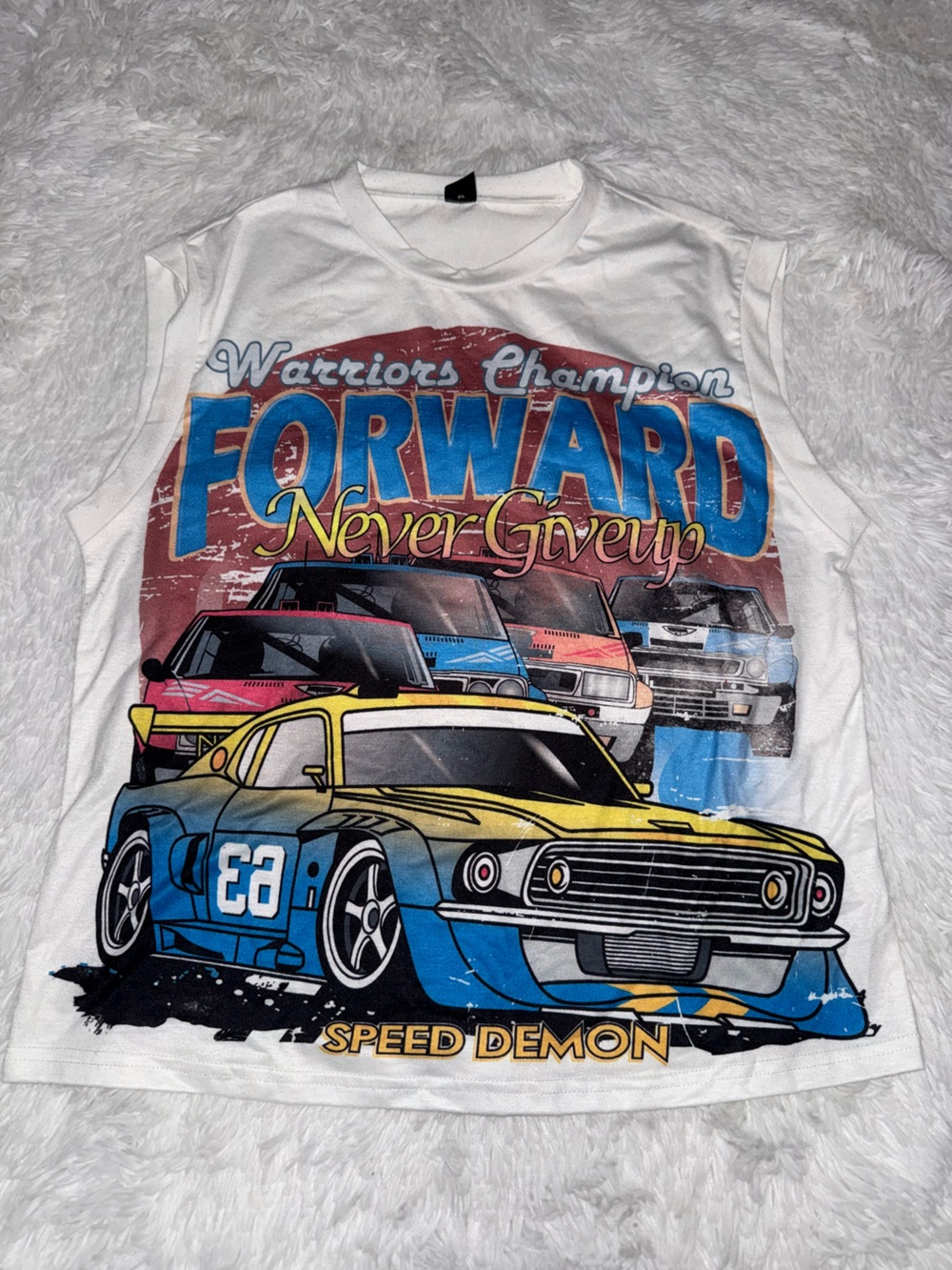 SHEIN White Graphic 'Forward Never Give Up' Racing Car Tee